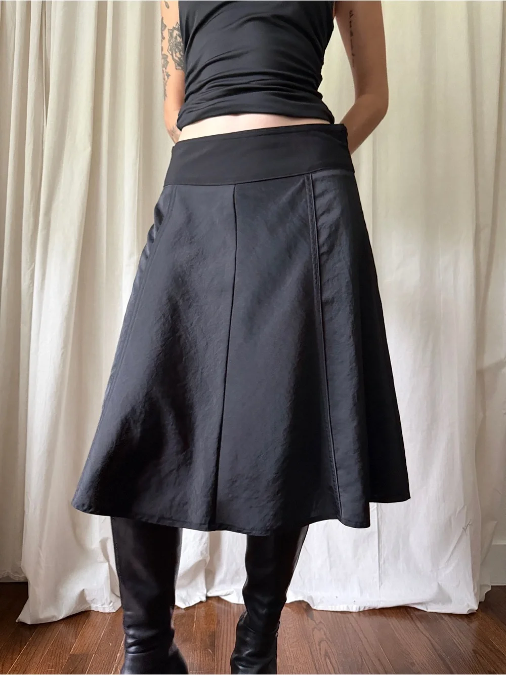 Mossimo Black Paneled A-line Midi Skirt Women's Size 6 | Goth Minimalist